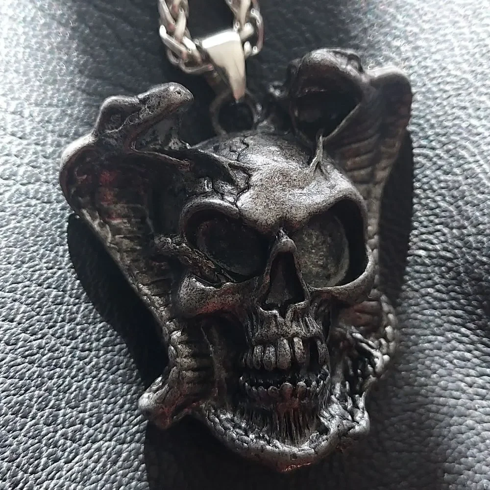 Skull Double Snake Stainless Steel Unisex Pendant Necklace